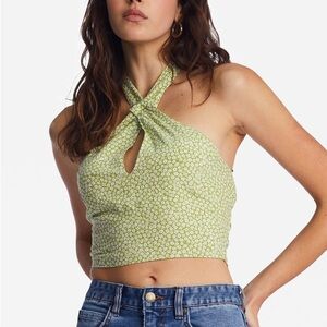 EUC BILLABONG retro wave halter woven crop top moss meadow green floral medium